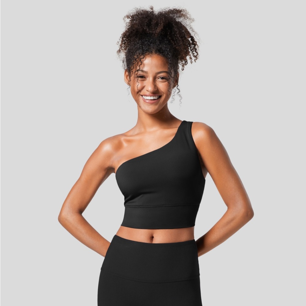 COPY - Low Support One-Shoulder Backless Yoga Sport Bra - black